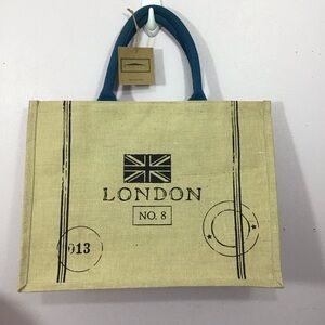 Domain London Jute Tote Bag , Book , Beach , Shopping Bag Blue handle . New .